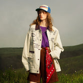 Unisex Jacket Vintage Denim Jacket Printed Loose Denim Jacket Denim Coat